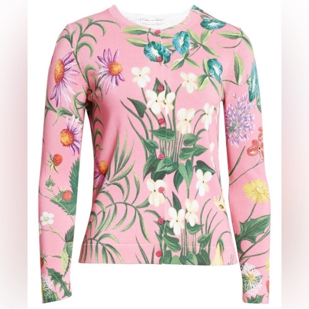 Oscar de la Renta Pink Floral Crewneck Sweater and top  retail $3400